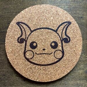 Pokemon Raichu Face Laser Engraved Cork Coaster